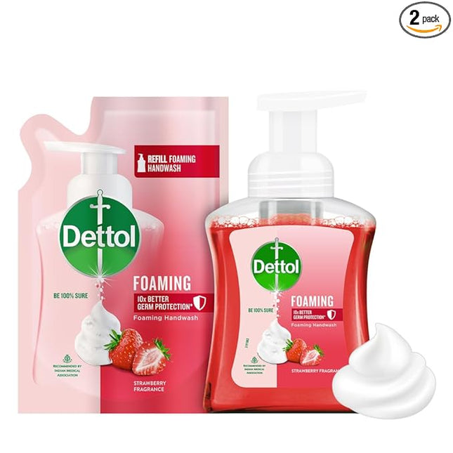 Dettol Foaming Handwash Pump + Refill Combo -Strawberry (250ml + 200ml)
