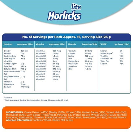 Horlicks Lite Regular Malt Health & Nutrition Drink for Adults, 450gm