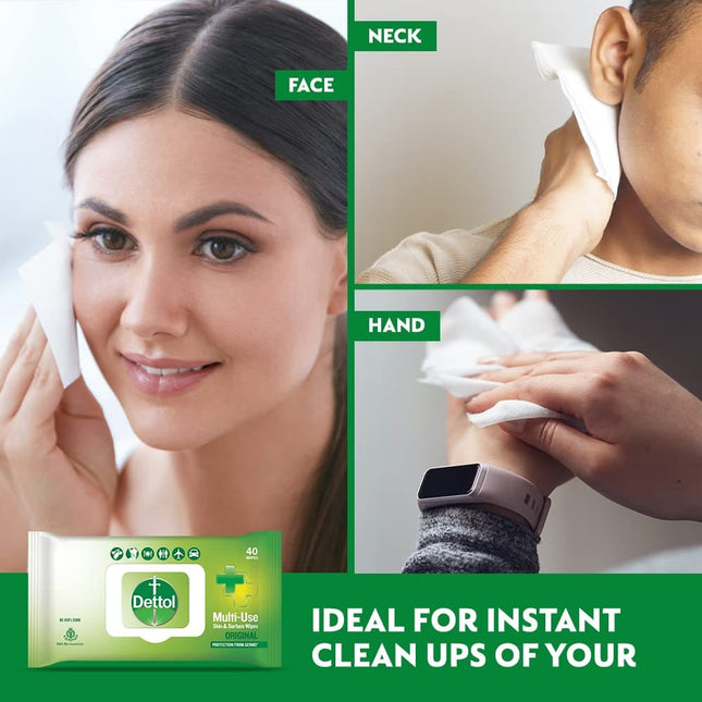 Dettol Germ Protection Wet Wipes for Skin & Surfaces, Original - 40 Wipes