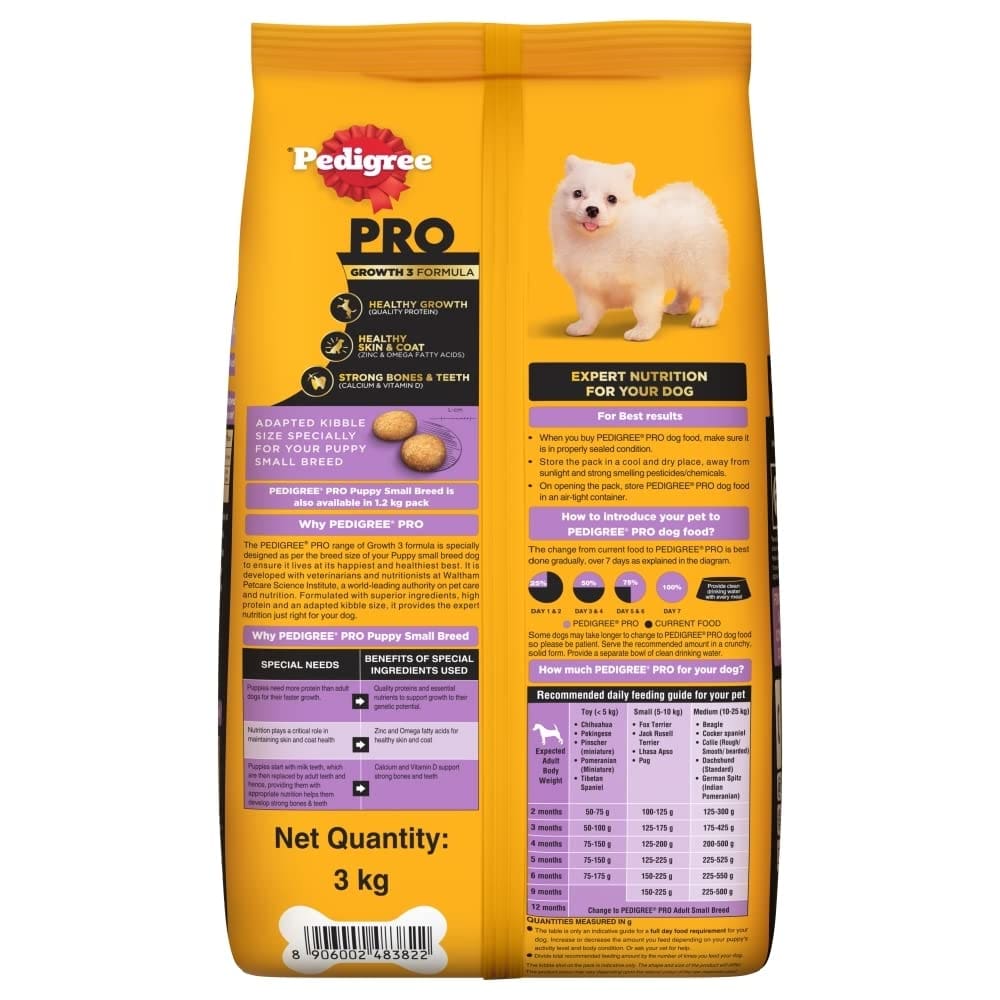 Pedigree Pro Puppy, Small Breed (2-9 Months) Dry Dog Food, 3 Kg
