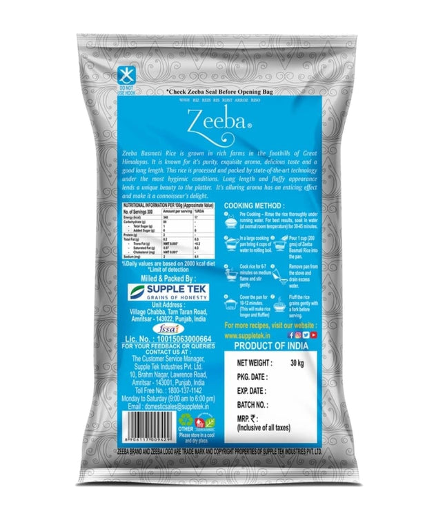 Zeeba Tibar Basmati Rice, 30kg