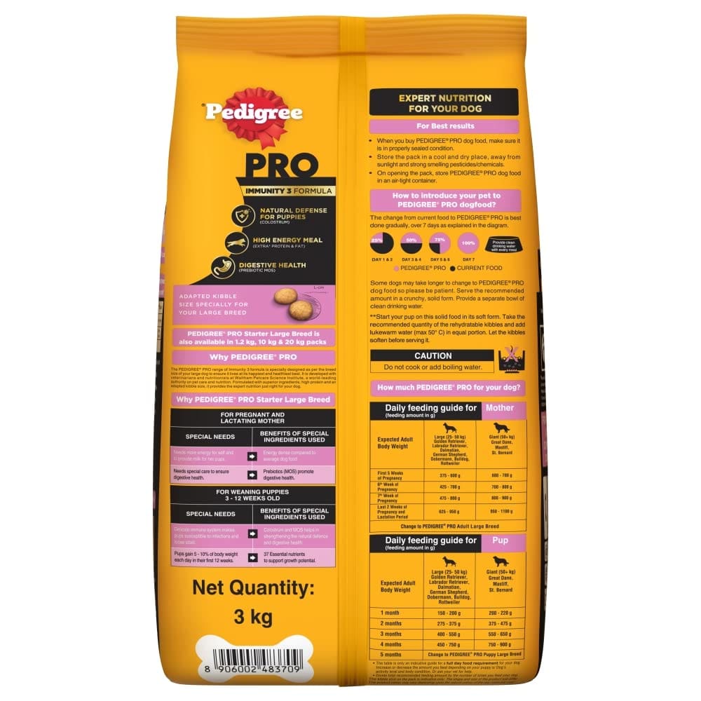 Pedigree Pro Mother & Pup Starter Large Breed, Dry Dog Food, Expert Nutrition for Pregnant/Lactating Mothers & Pups (3-12 Weeks), 3kg