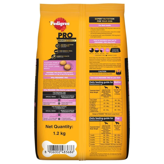 Pedigree Pro Mother & Pup Starter Large Breed, Dry Dog Food, Expert Nutrition for Pregnant/Lactating Mothers & Pups (3-12 Weeks), 1.2Kg