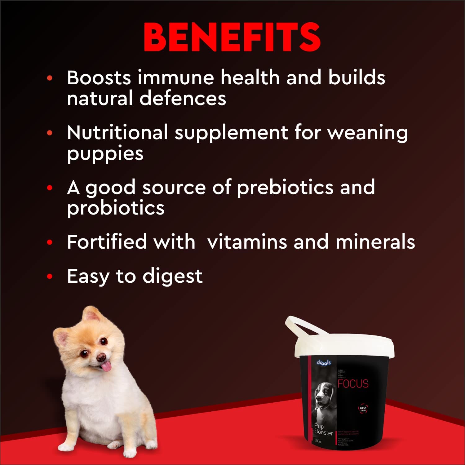 Drools, Focus Pup Booster, Puppy Weaning Diet for All Breeds, 300g