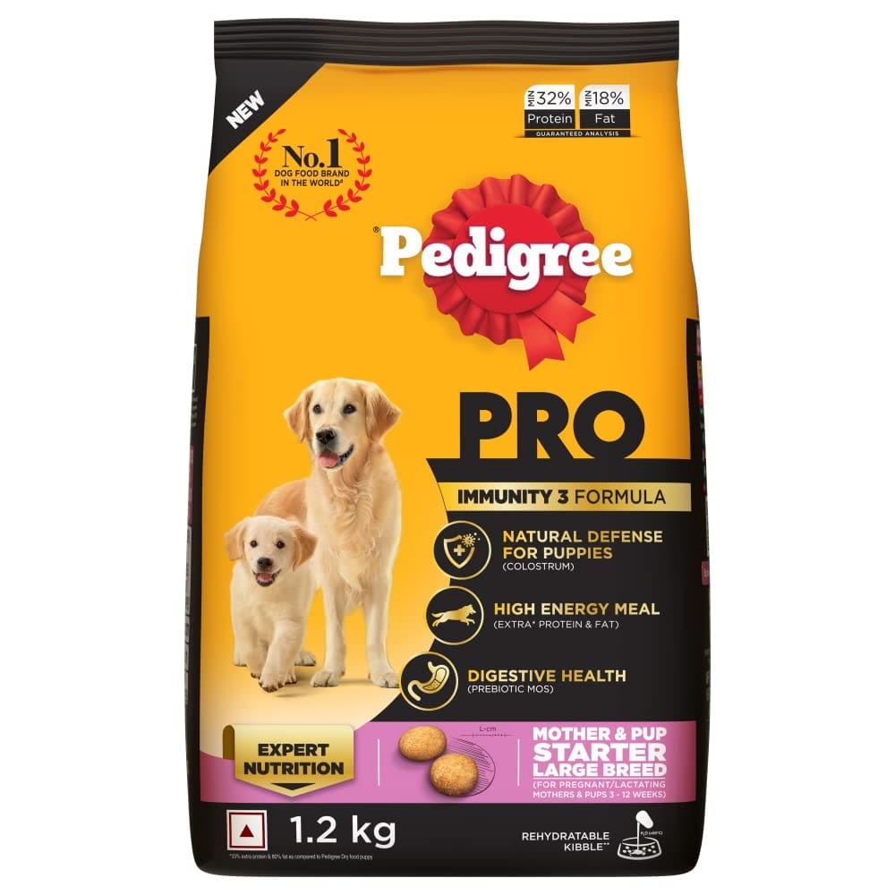 Pedigree Pro Mother & Pup Starter Large Breed, Dry Dog Food, Expert Nutrition for Pregnant/Lactating Mothers & Pups (3-12 Weeks), 1.2Kg