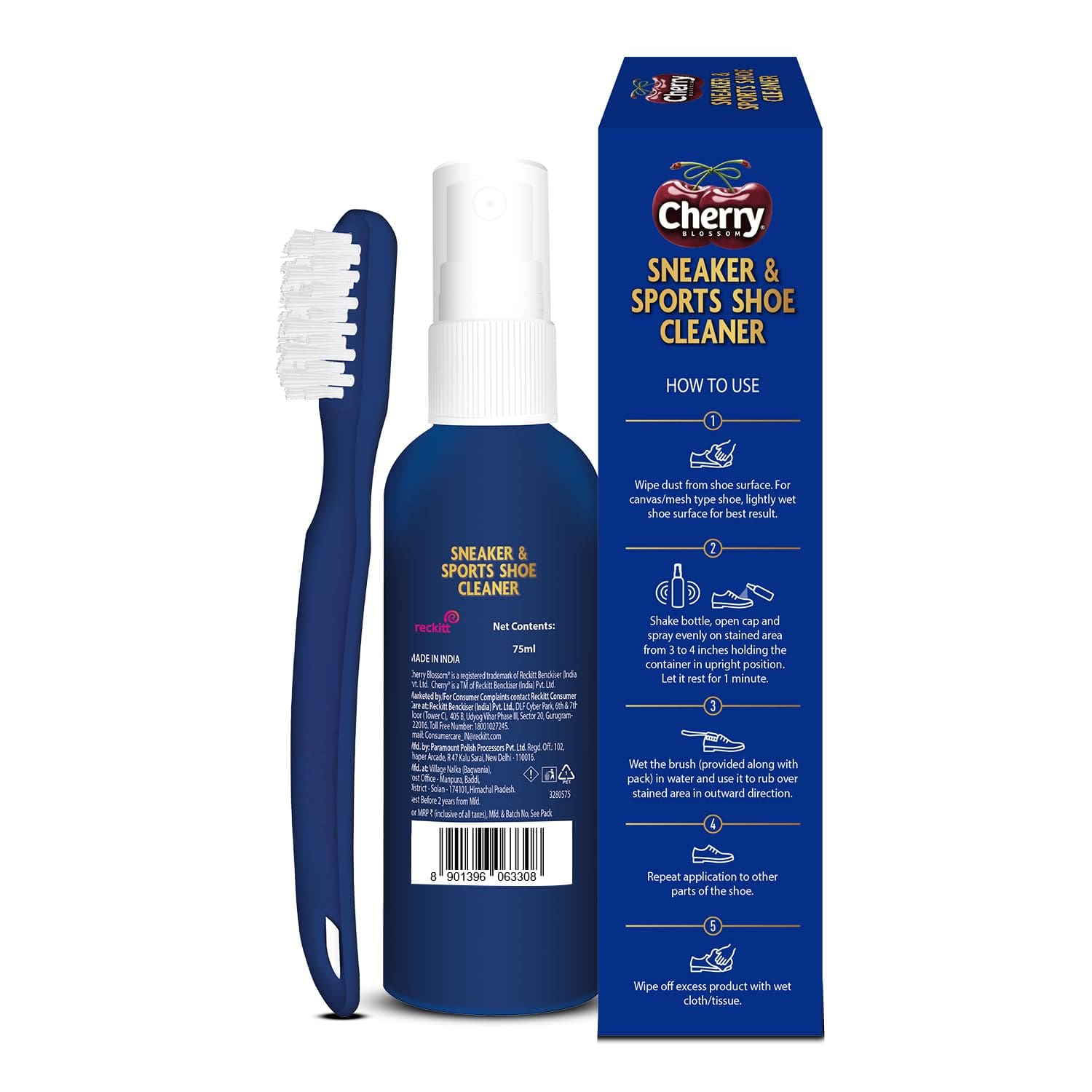 Cherry Blossom, Sports Shoe Cleaner with Free Brush, 75ml