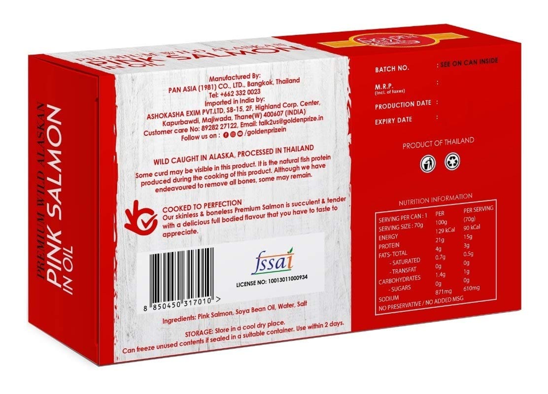 Golden Prize, Pink Salmon Fillets in Oil, 120gm