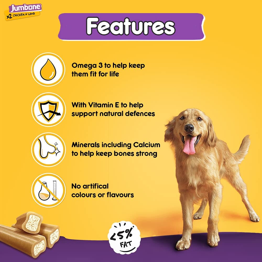 Pedigree Jumbone Dog Treat, Chicken & Lamb Flavour, 180g