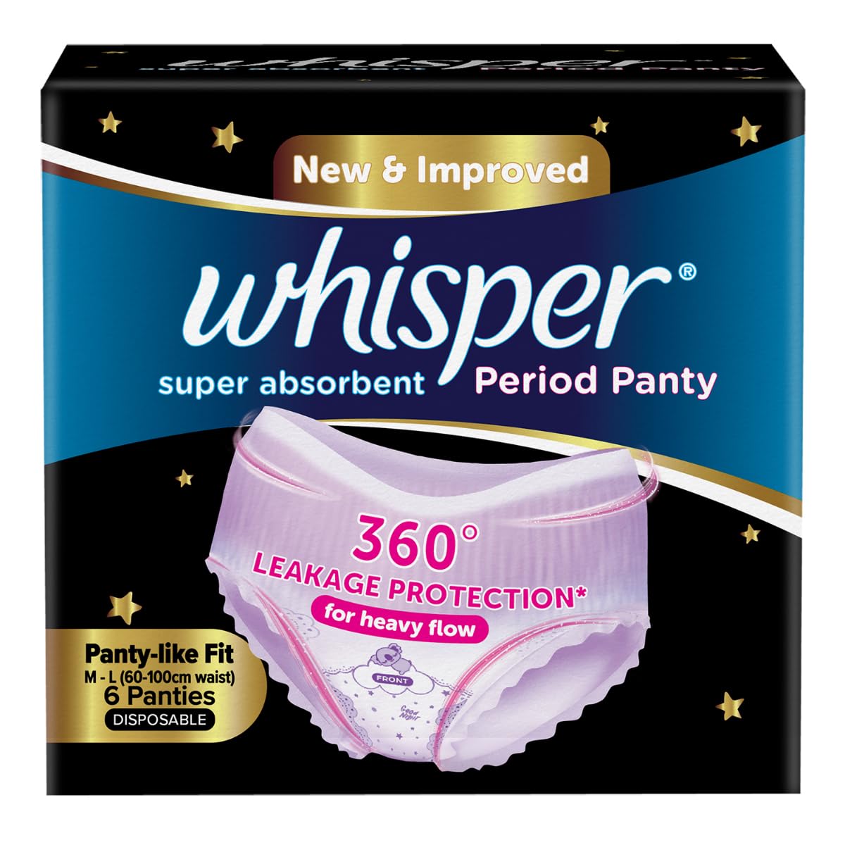 Whisper Super Absorbent Period Panty, M-L (6 Pants)