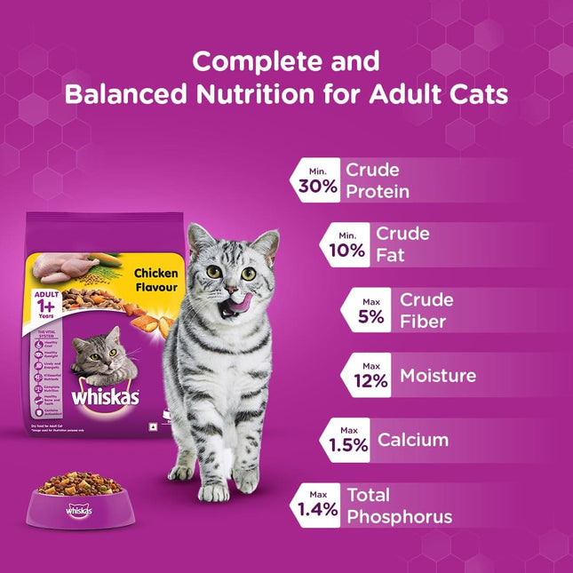 Whiskas Adult (+1 year) Dry Cat Food, Chicken Flavour, 1.2kg