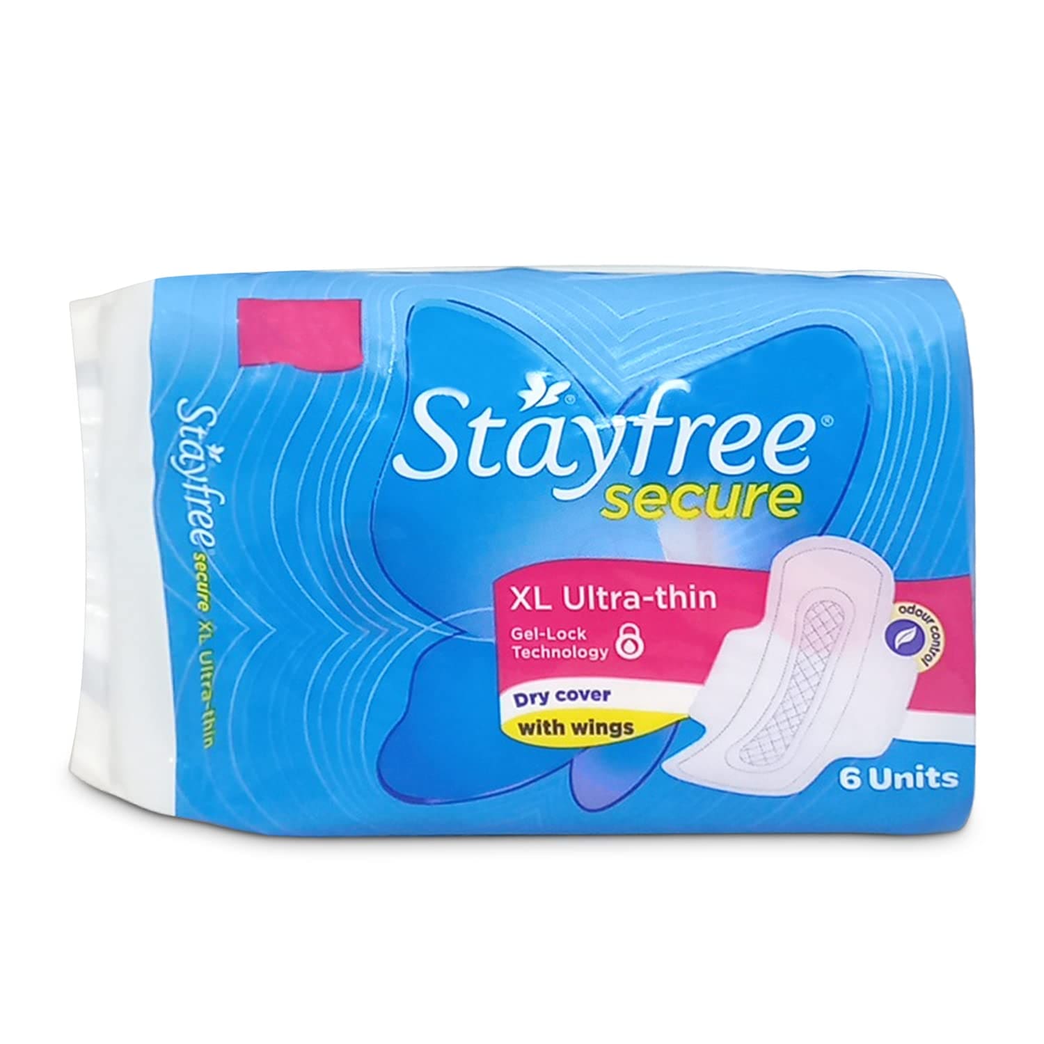 Stayfree Secure Ultra-Thin Dry Cover with Wings XL, 6 Units