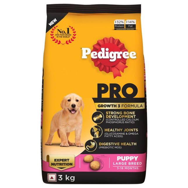 Pedigree Pro Puppy, Large Breed (3-18 Months) Dry Dog Food, 3Kg