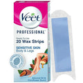 Veet Professional Instant Wax Strips Kit For Sensitive Skin, 4 Strips, with 1 Perfect Finish Wipes