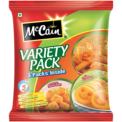 McCain Variety Pack - Chilli Garlic Potato, Smiles & Masala Fries, 550 g