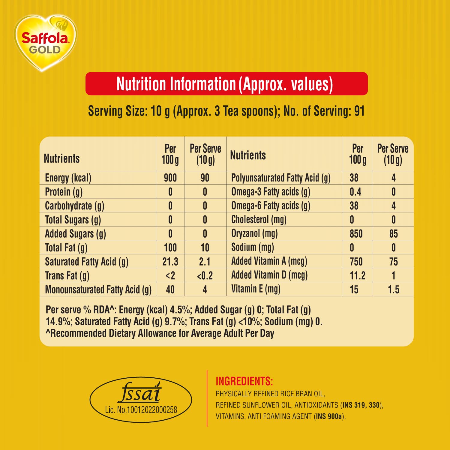 Saffola Gold Edible Oil, 1L