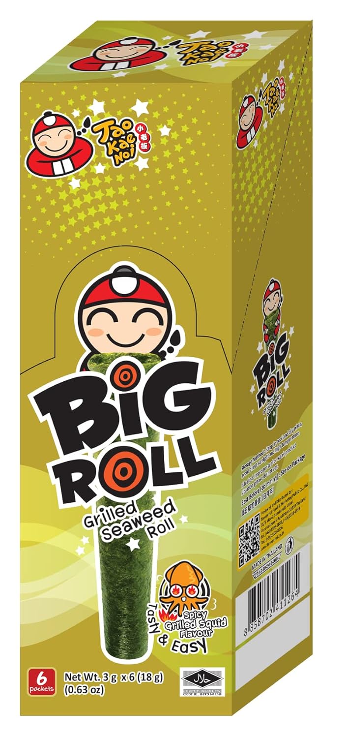 Tao Kae Noi Grilled Seaweed Big Roll Spicy Grilled Squid Flavour, 6 x 3 g