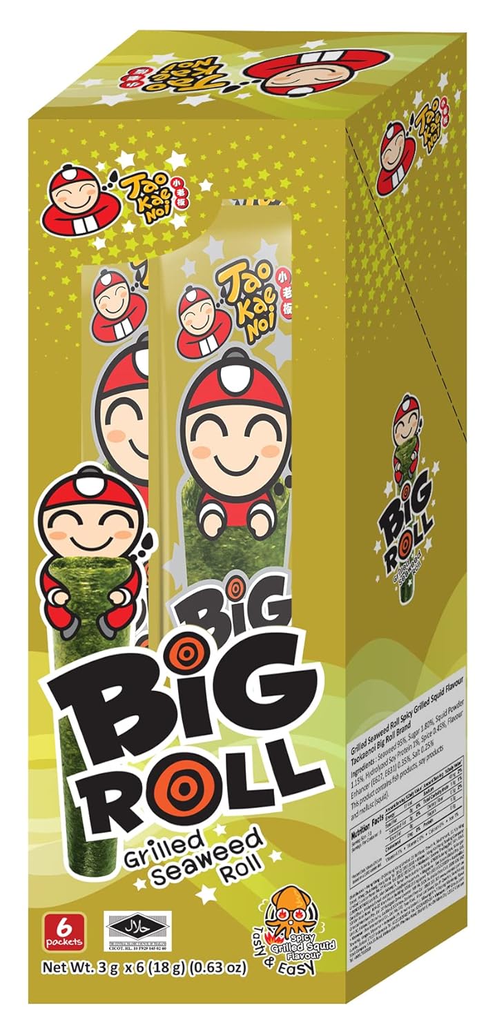Tao Kae Noi Grilled Seaweed Big Roll Spicy Grilled Squid Flavour, 6 x 3 g