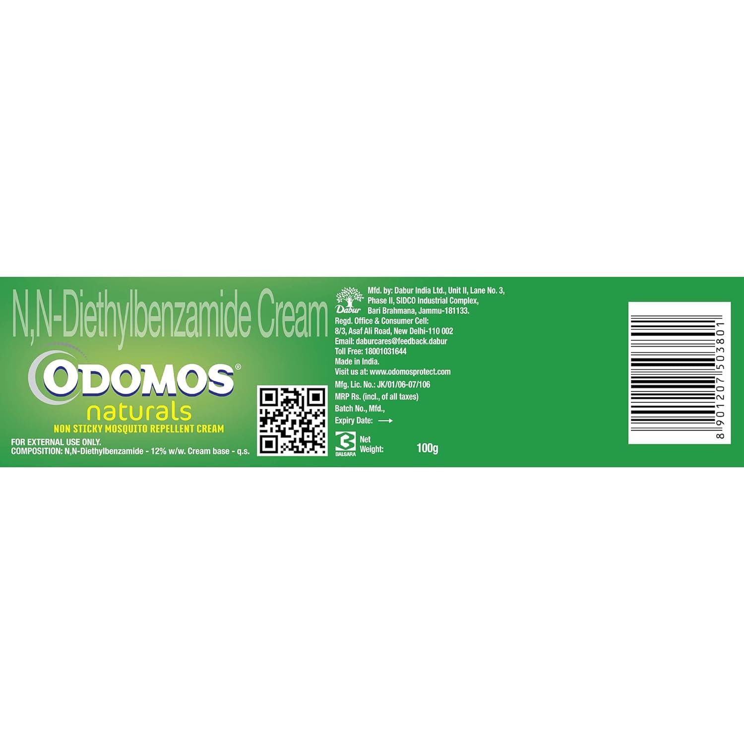Odomos Naturals Non-Sticky Mosquito Repellent Cream, 100g