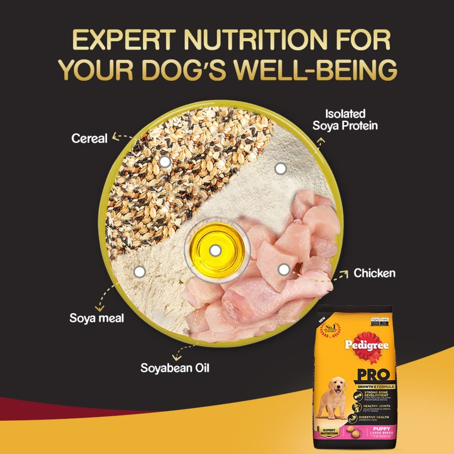Pedigree Pro Puppy, Large Breed (3-18 Months) Dry Dog Food, 3Kg