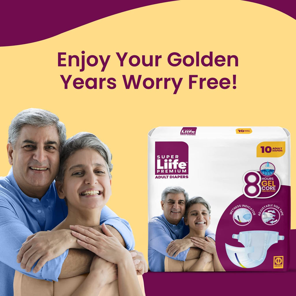 Super Liife  Premium Adult Diapers 8 Hrs Gel Core, Large- 10 Count