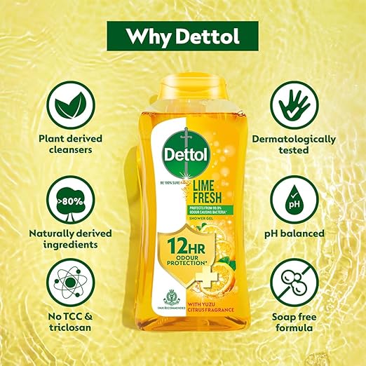 Dettol Lime Fresh, Shower Gel, 24hr Odour Prodection - 250ML