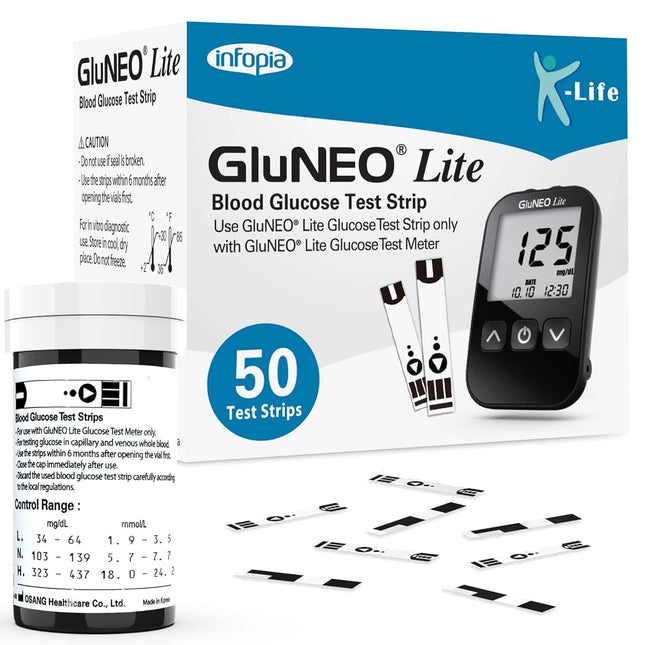 K-life, Gluneo Lite Blood Glucose Sugar Testing Strips, 50N