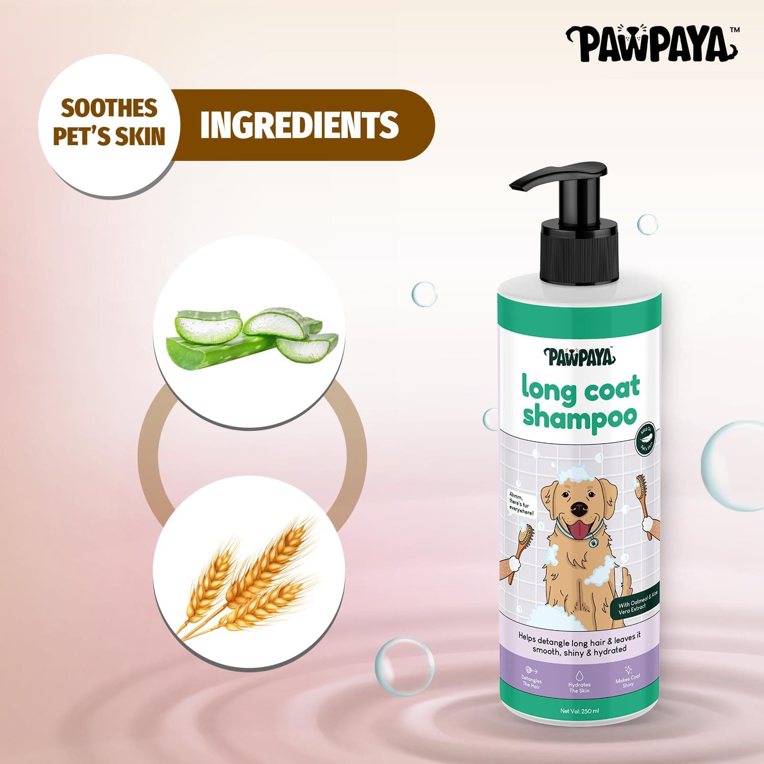 Pawpaya Long Coat Dog Shampoo, 250ml