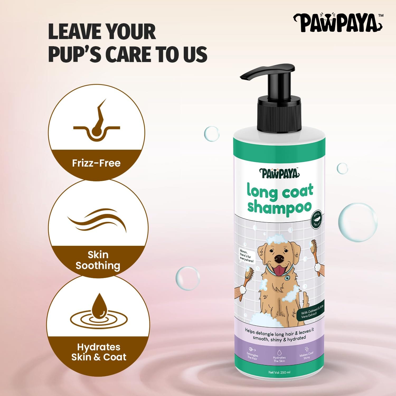 Pawpaya Long Coat Dog Shampoo, 250ml
