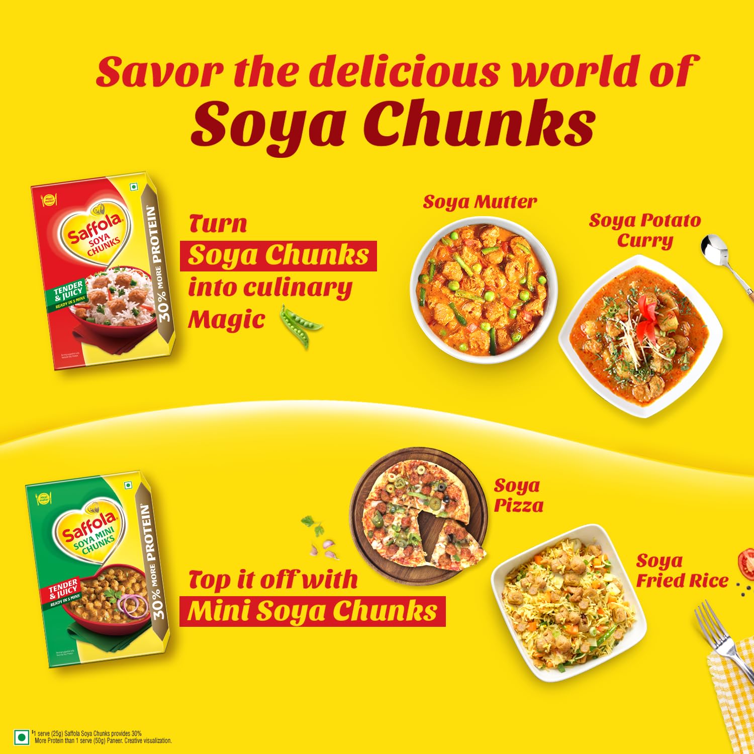 Saffola Soya Chunks, Tender & Juicy, 30% Protein, 200kg