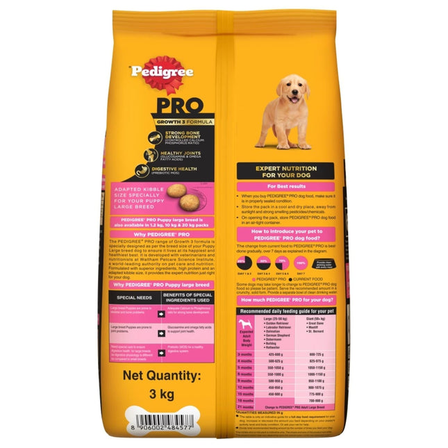 Pedigree Pro Puppy, Large Breed (3-18 Months) Dry Dog Food, 3Kg