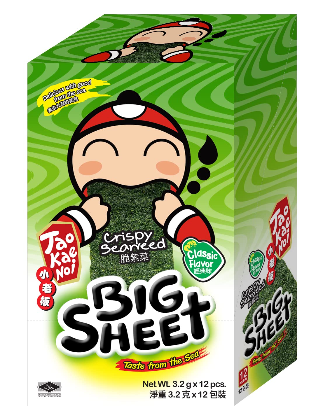 Tao Kae Noi Crispy Seaweed Big Sheet Classic Flavour, 12 x 3.2 g