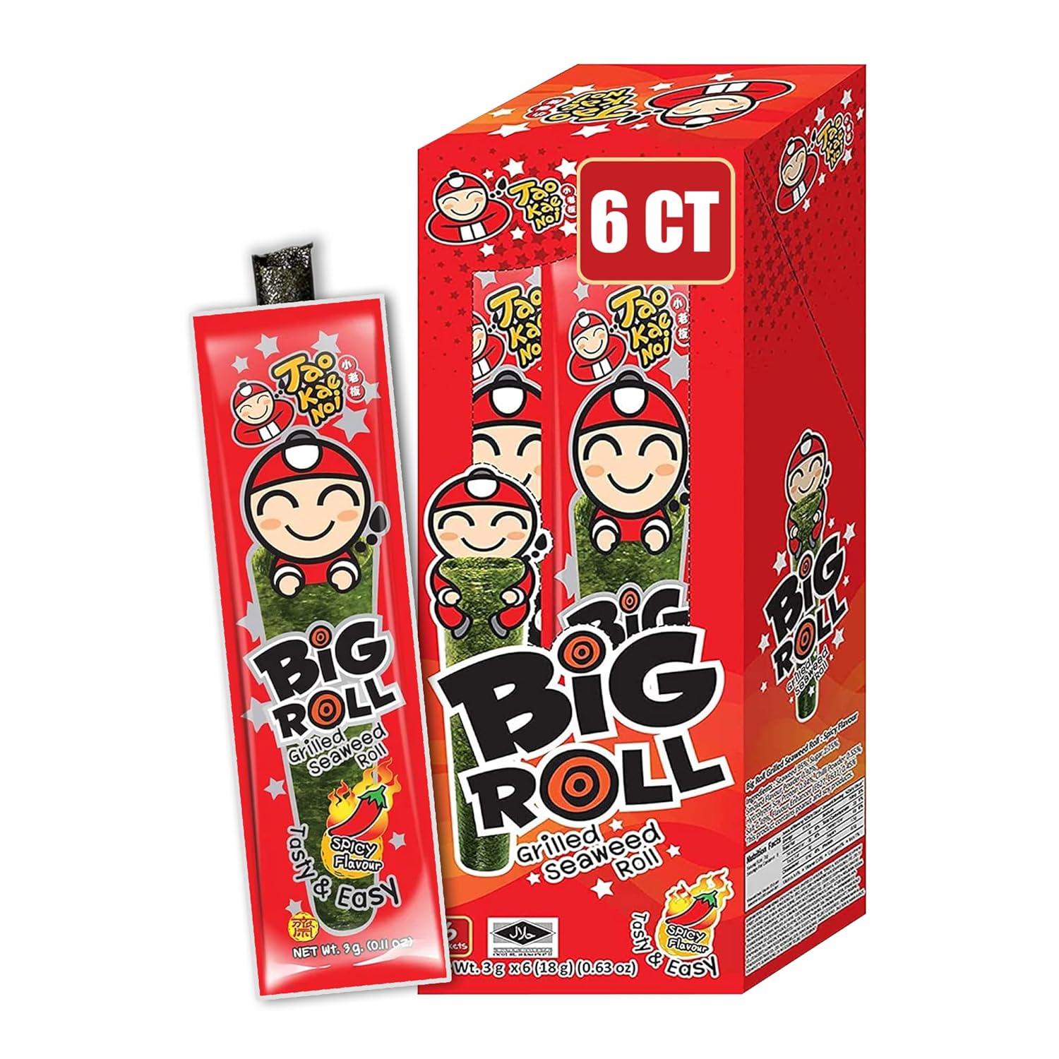 Tao Kae Noi Grilled Seaweed Big Roll Spicy Flavour, 6 x 3 g