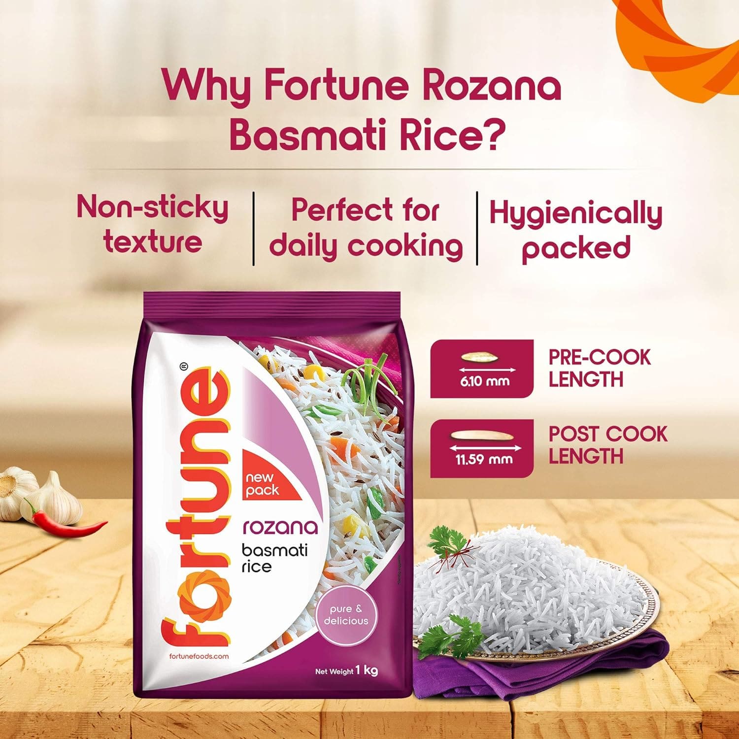 Fortune, Rozana Dubar Basmati Rice, 1kg