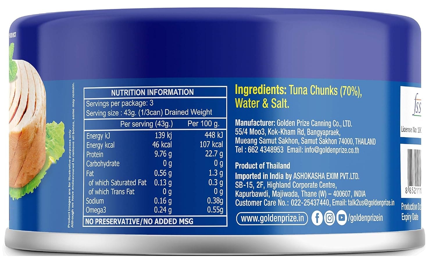 Golden Prize, Tuna Chunks in Brine, 185g