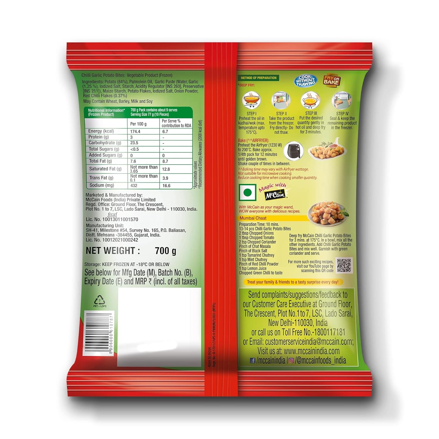 McCain Chilli Garlic Potato Bites, 700g Smart Value Pack