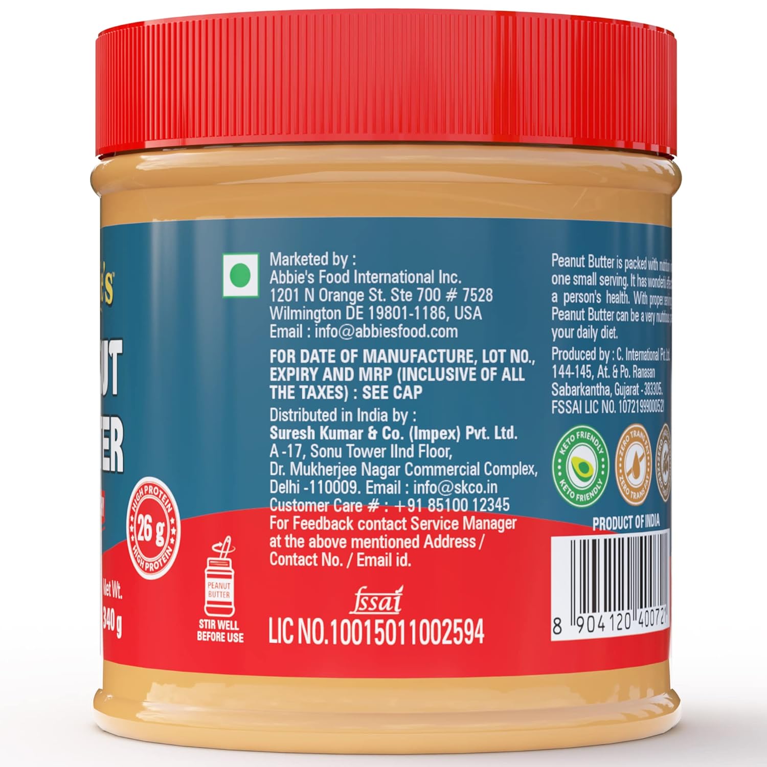 Abbies Peanut Butter,Crunchy, 340gm