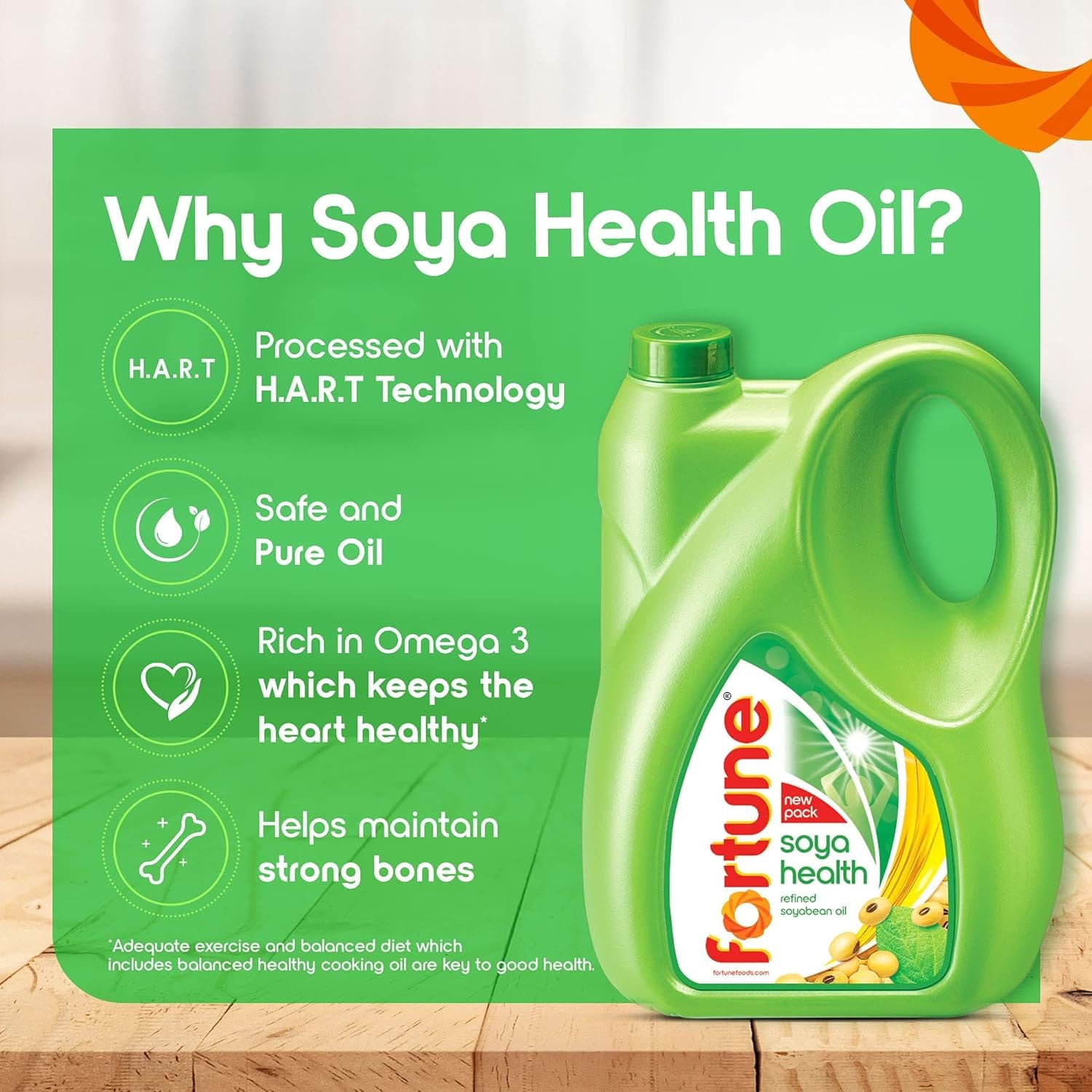 Fortune Soya Health, Refined Soyabean oil - 4.350kg