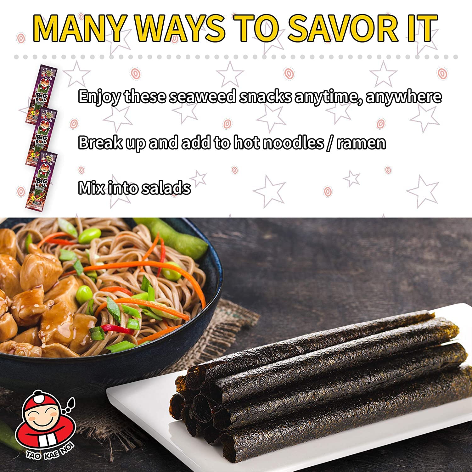 Tao Kae Noi Grilled Seaweed Big Roll BBQ Sauce Flavour, 6 x 3 g