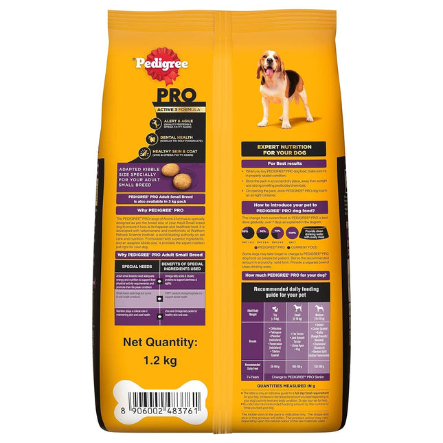 Pedigree Pro Adult Small Breed, Dry Chicken Dog Food, 1.2 Kg