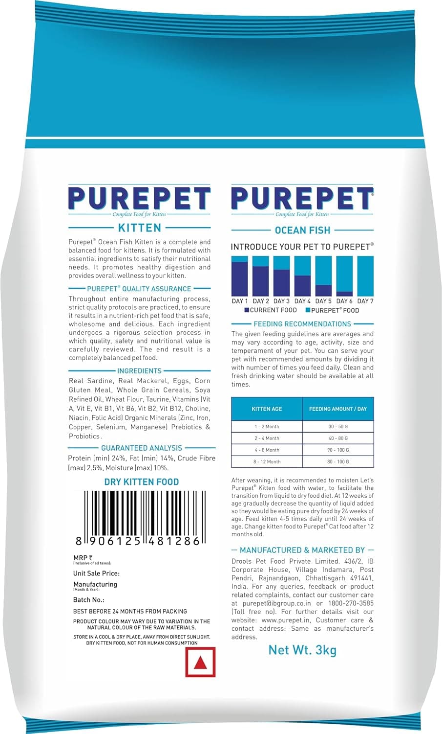 Purepet Dry Kitten Food, Ocean Fish 3kg