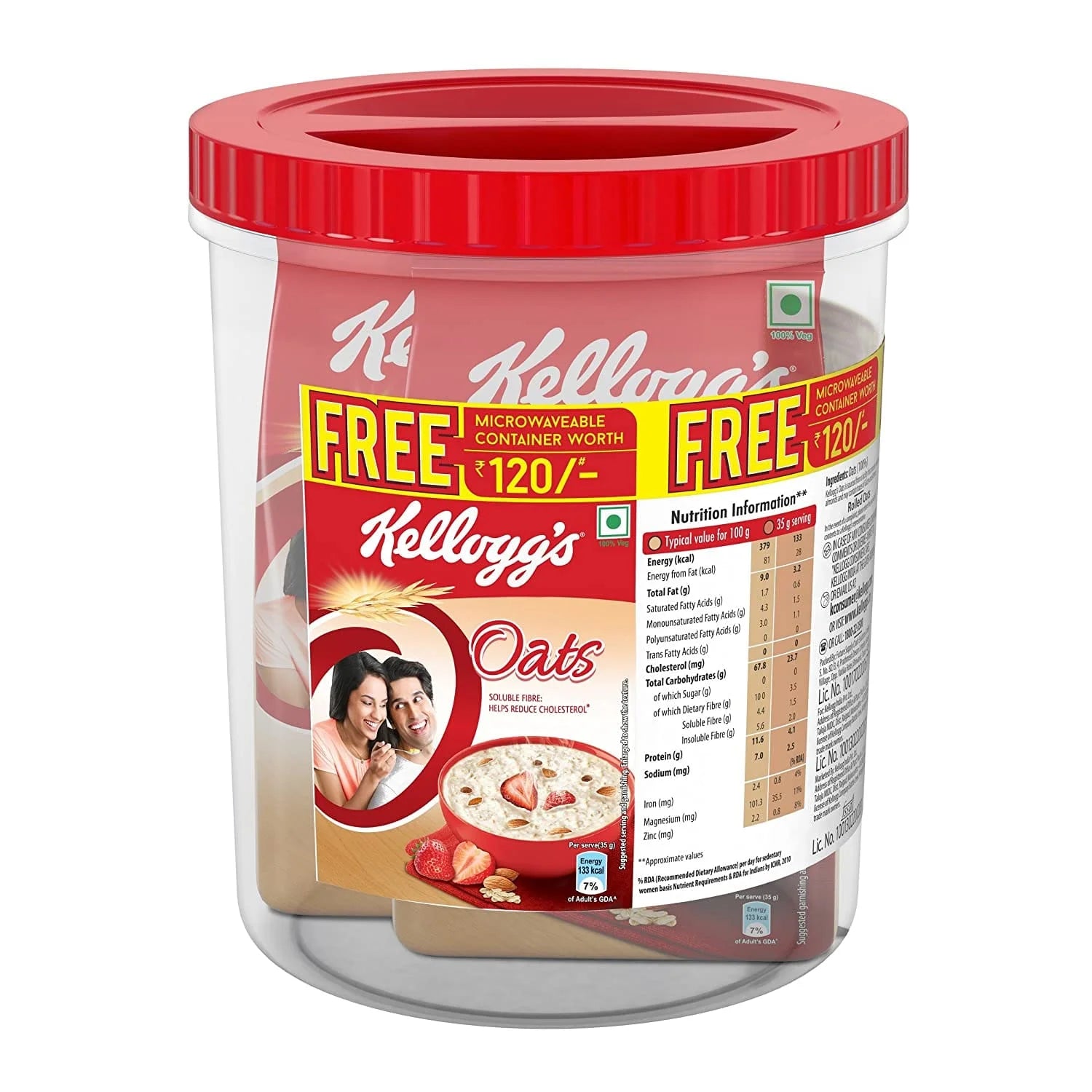 Kellogg’s Oats Pack of 2 (500 g + 500 g)  Free Jar