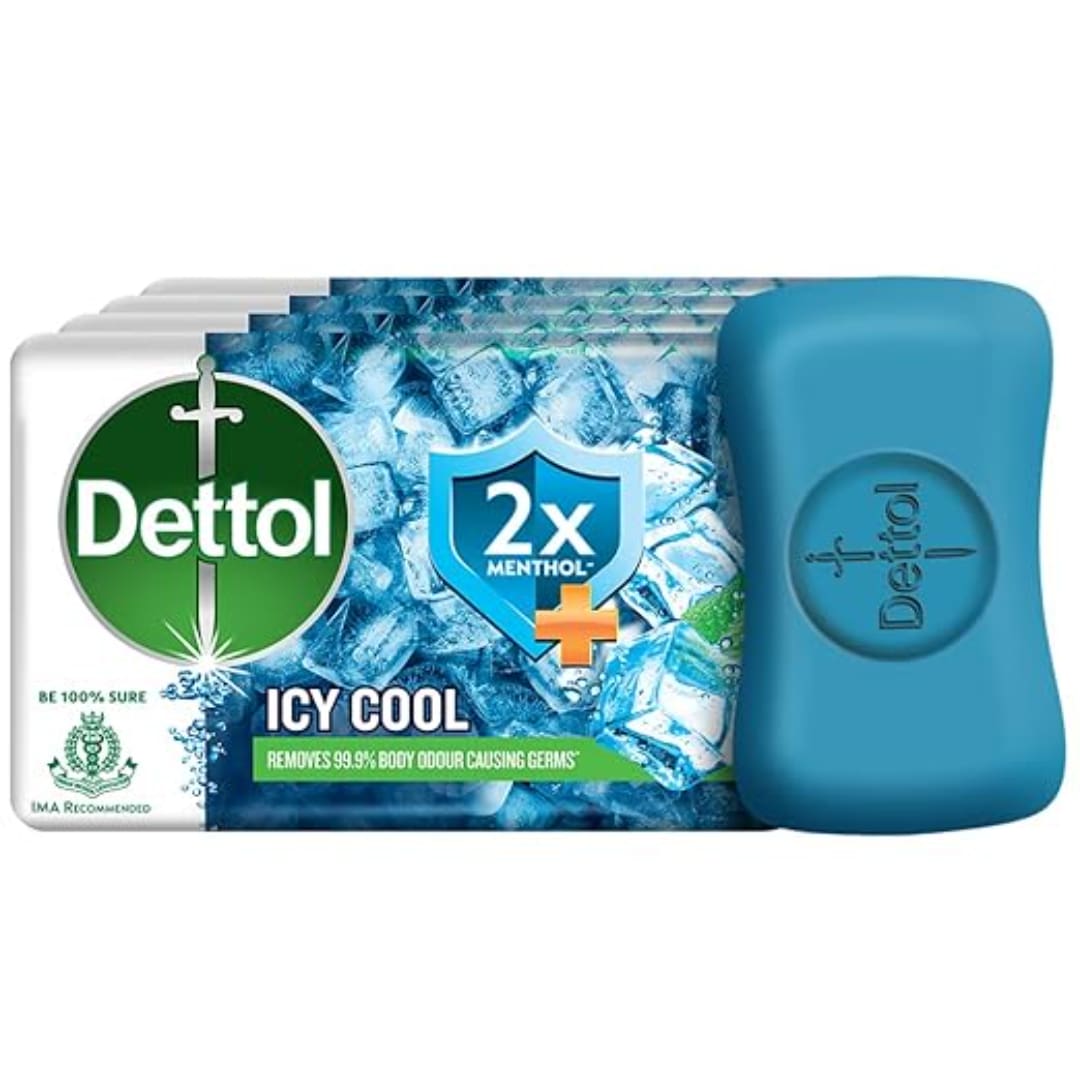 Dettol Icy Cool Bathing Soap Bar with 3X Menthol (100gm Each), 5 soaps