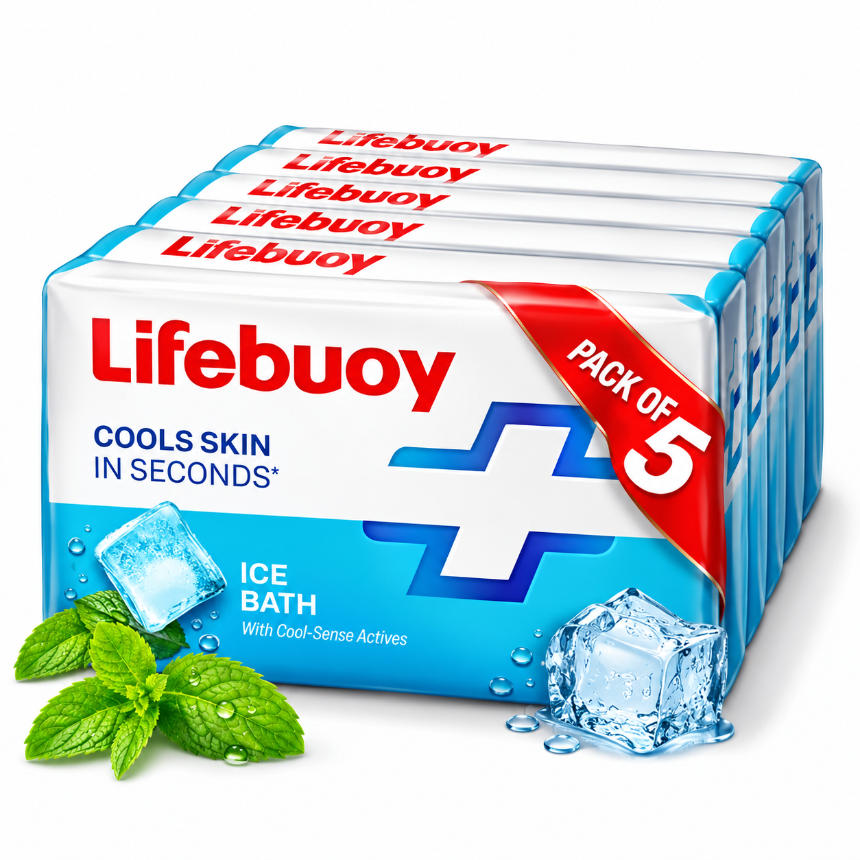Lifebuoy Ice Bath Soap Bar with Cool Sense Actives, 100g Pack of 5