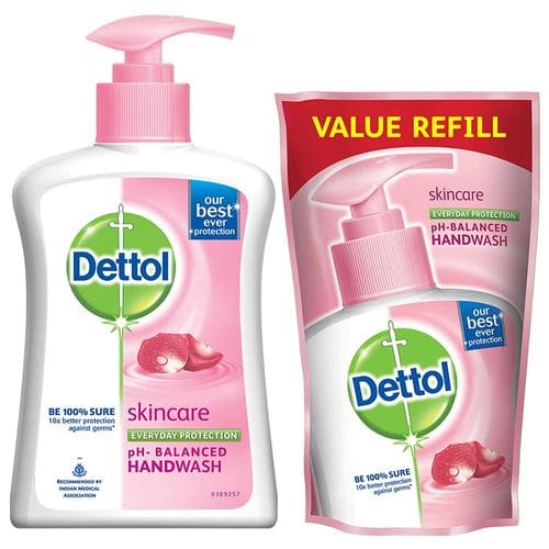 Dettol SkinCare Handwash Pump, 200ml+FREE 175ml Refill