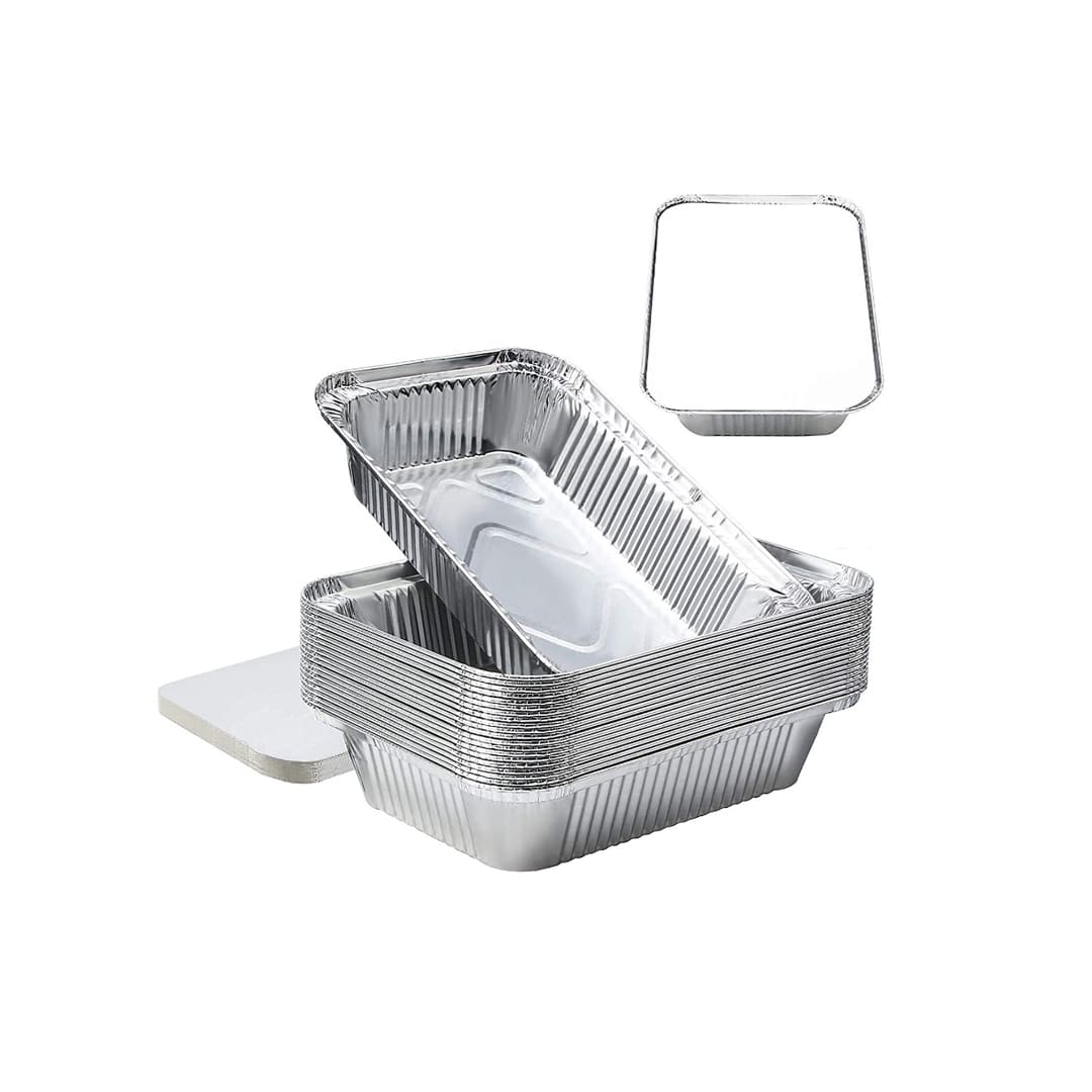 Disposable Aluminium Foil Containers with Lid For Takeaway Fast Food Packaging (100, 660 ml)