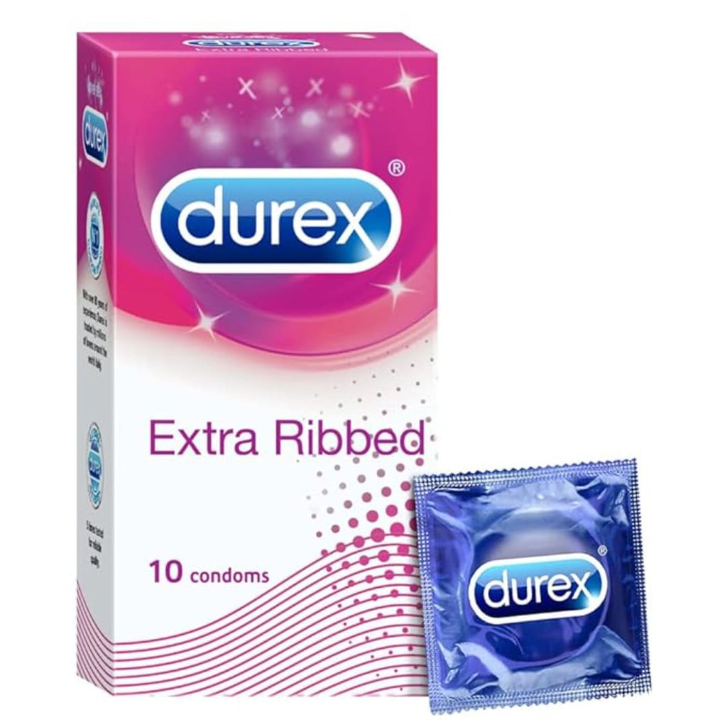 Durex Extra Ribbed Condoms, Ribbed and Dotted - 10 Count.