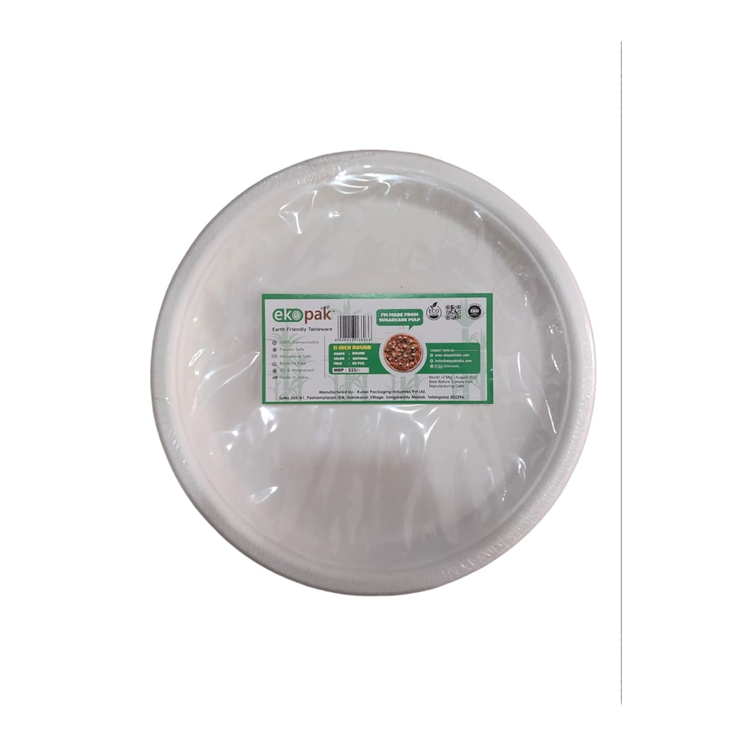 Ekopak Disposable Plates – 25 pcs per pack | Round, Plain, 11 inch