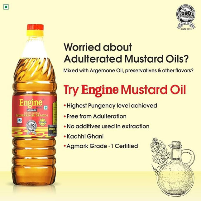 Engine Kachi Ghani Mustard Oil Pet Bottle- 1 Litre
