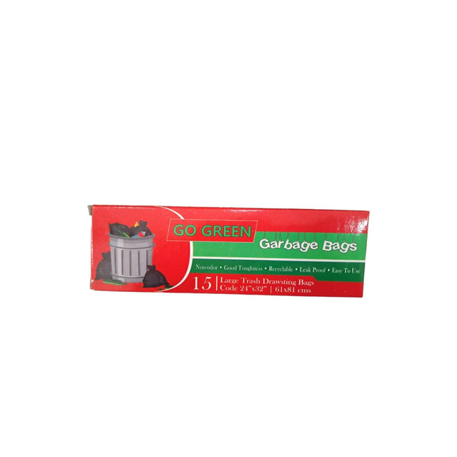 GO GREEN Garbage bags| Large Trash Drawstring Bags (15 pc) |21” x 32”|61x 81 cms