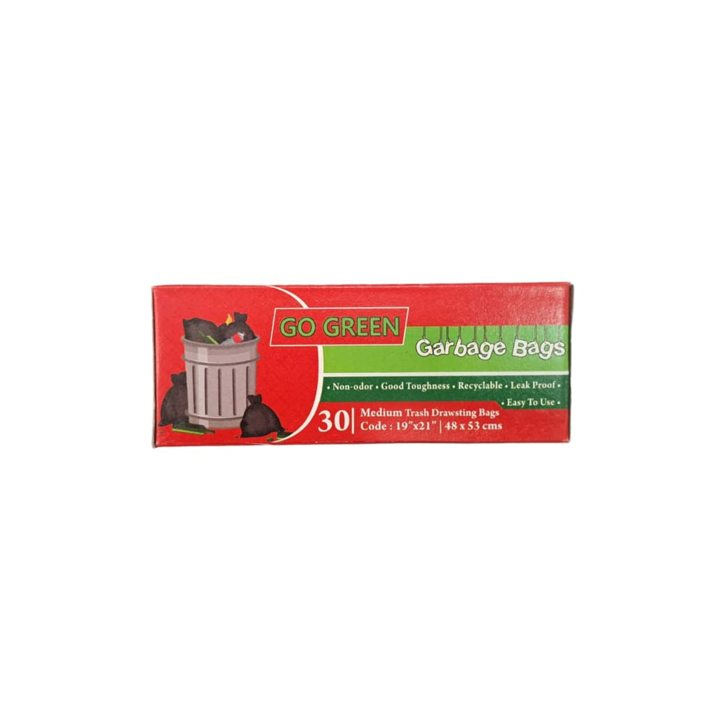 GO GREEN Garbage bags| Medium Trash Drawstring Bags (30 pc) | 19” x 21” | 48 x 53 cms